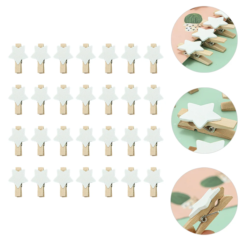 

100 Pcs Five-pointed Star Wooden Clip Photo Clamp Pentagram Message Decorative Party