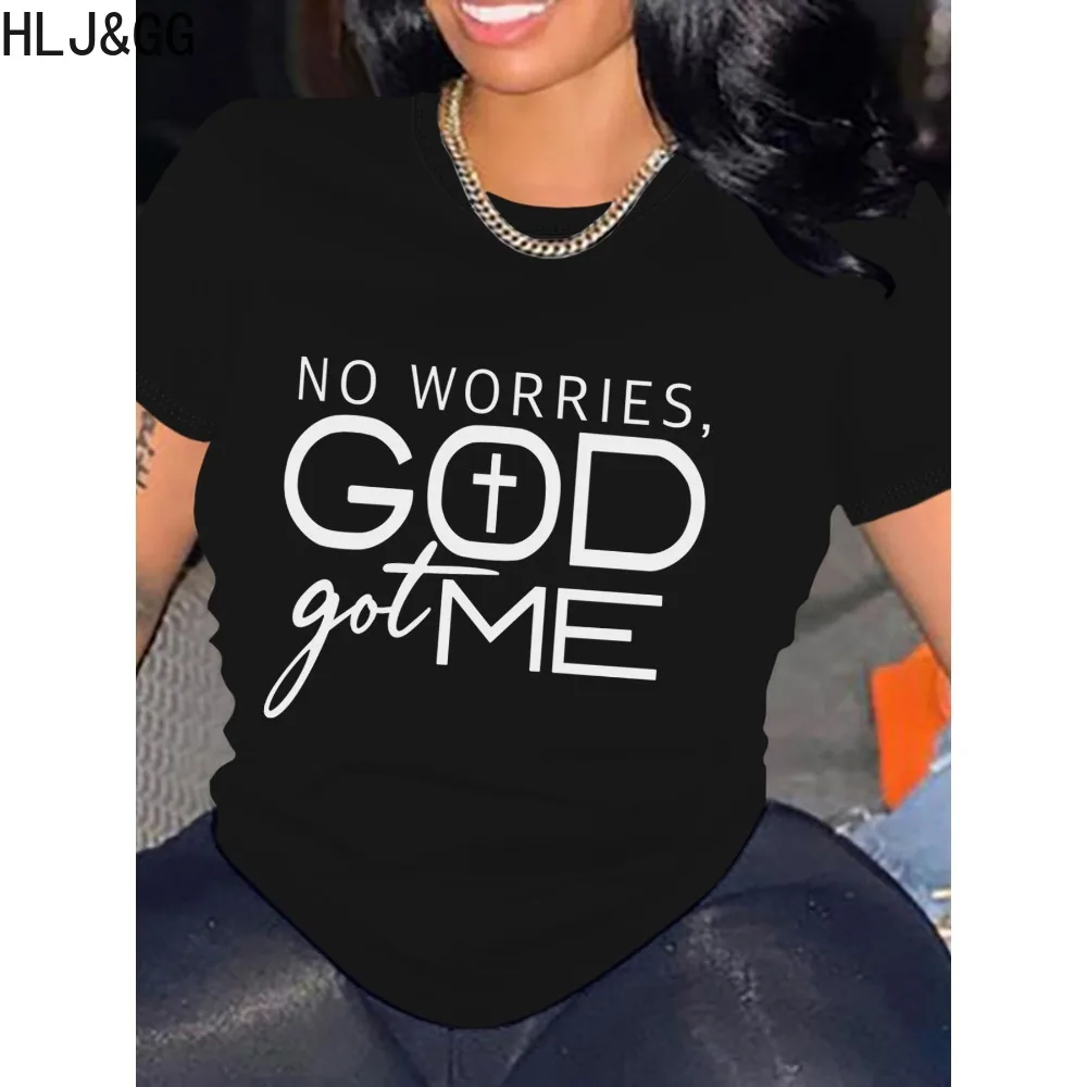 

HLJ&GG Summer New Letter Printing Slim Tshirts Women Round Neck Short Sleeve Matching Clothing Casual Female Harajuku Style Tops