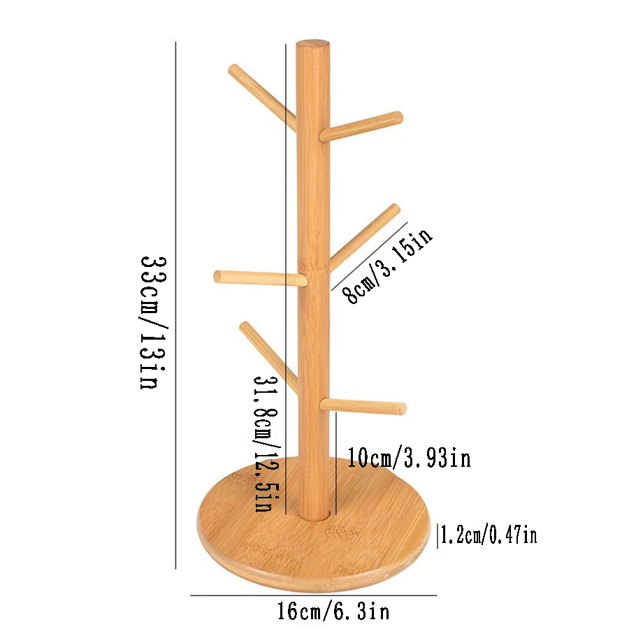 1PCS Multifunctional Bamboo Storage Rack Entryway Key Mug Drainage Shelf Storage Coffee & Tea Cup Holder Glass Mug Hanging Shelf 3