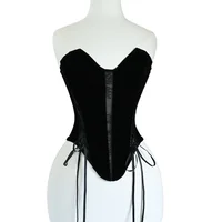 Corset Bustier Ajusté pour Femme, en Velours et Résille, à Lacets, Élégant, Sans Bretelles, Effet Sculptant, Amincissant la Taille, avec Baleines, Style Tube Top 2