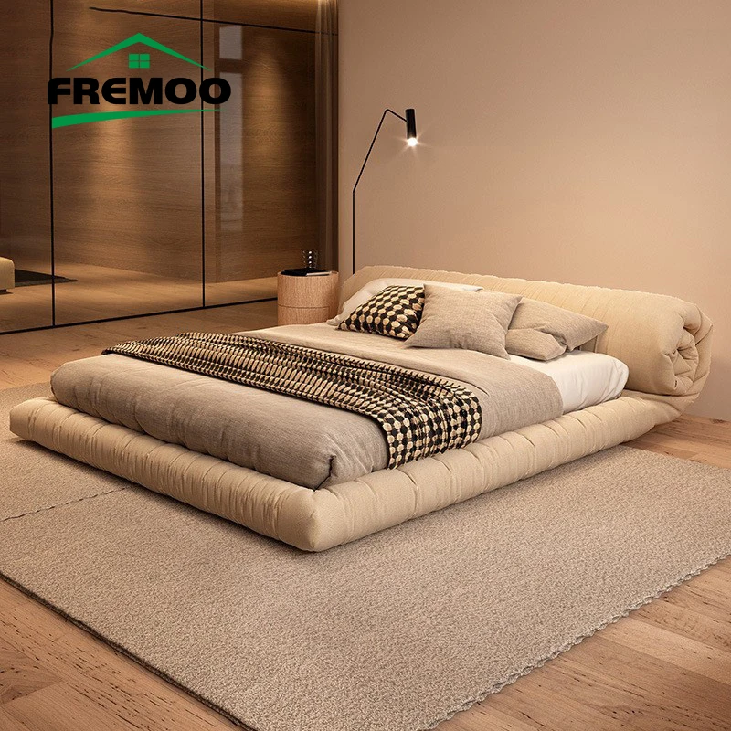 

Modern Design Beds King/Queen Size Bed Frame Japanese Home Furniture Italian Bedroom Furniture Frosted Cloth Double Bed