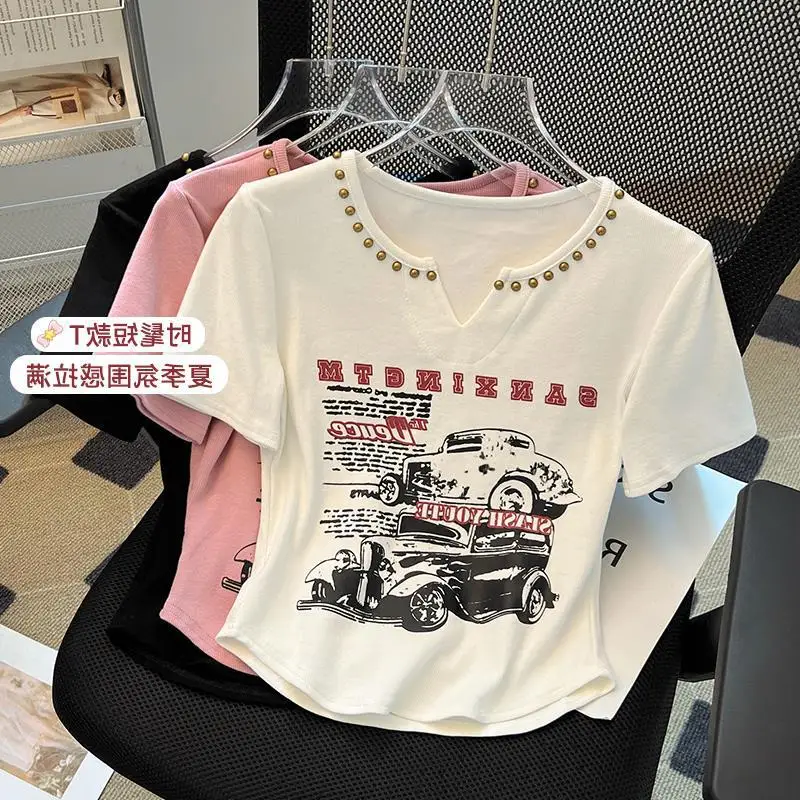 

Summer Trendy Women's Short Sleeve V-Neck Printed T-Shirt