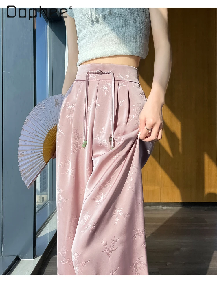 

Chinese Style Satin Jacquard Suit Pants 2024 New Women's Summer Thin New Casual High Waist Drooping Straight Mopping Trousers