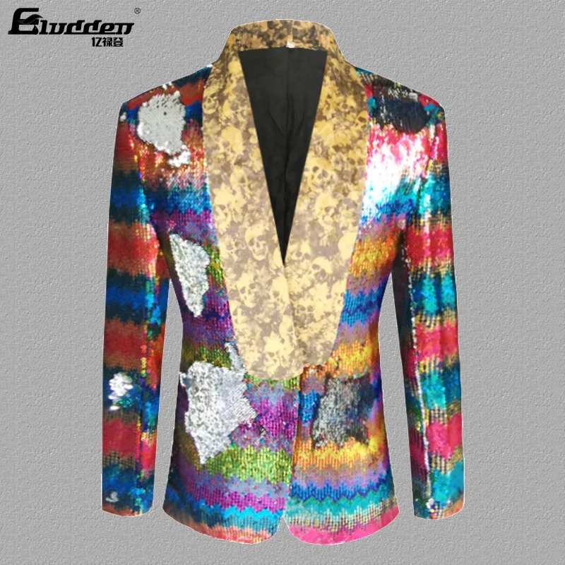 

Cross border European and American men's sequin performance clothing Male singer host Stage performance Suit personality trend f