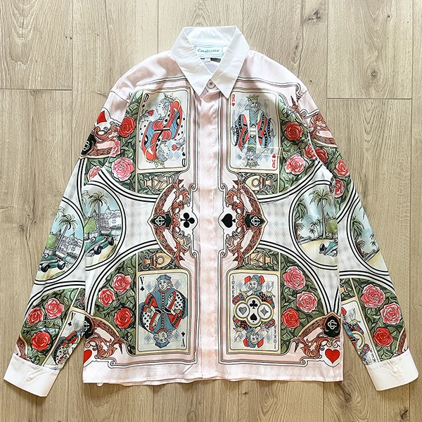 

2023ss Playing Card Printing Casablanca Shirt Men Women Best Quality Long Sleeve Hawaii Beach Silk Shirts For Men