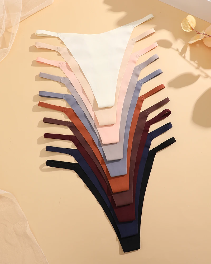 Women Panties 5PCS/Set Silk Seamless Thongs Sexy Low Rise Ultra Thin Breathable Underwear G-String T-Back