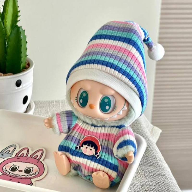 17cm Mini Plush Doll'S Clothes Outfit Accessories For Korea Kpop Labubu Idol Sitting Party V1 V2 Autumn onesie hat set Clothing 4