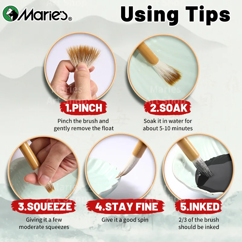 Marie's 1pc Chinese  Calligraphy Brush,Jianhao/Wolf Hair/Wool for Painting,Writing,Official Script,Regular Script,Cursive Script 6