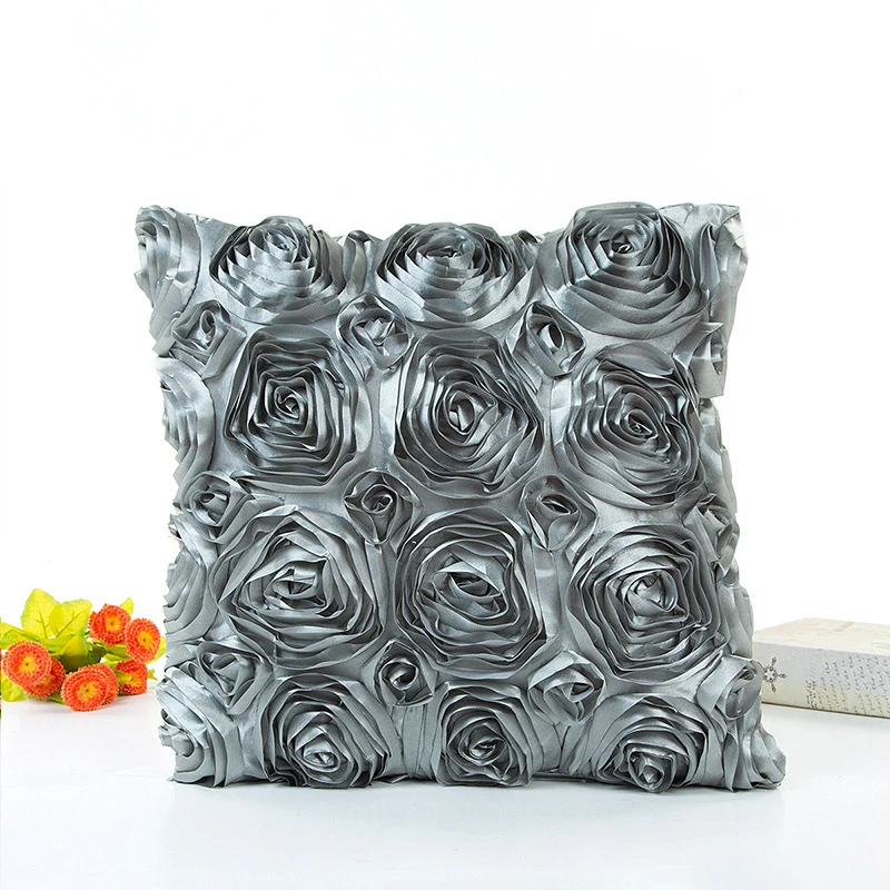 40*40CM  Fancy Wedding Gift Cushion Cover Hugging Pillow Cover 3D Rose Flower Hotel Soft Red Cushion Cover 4
