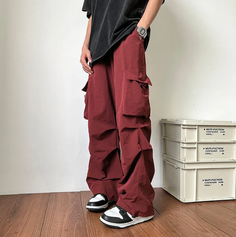 Calça de bolso masculina, streetwear japonesa, calças