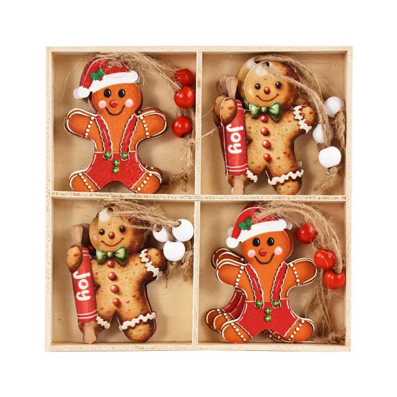 thumbnail image 1 of 12 adornos colgantes de madera con forma de hombre de jengibre para Navidad, para árbol de Navidad, para decoración del hogar, para fiestas de Navidad y Año Nuevo, 1 of 5