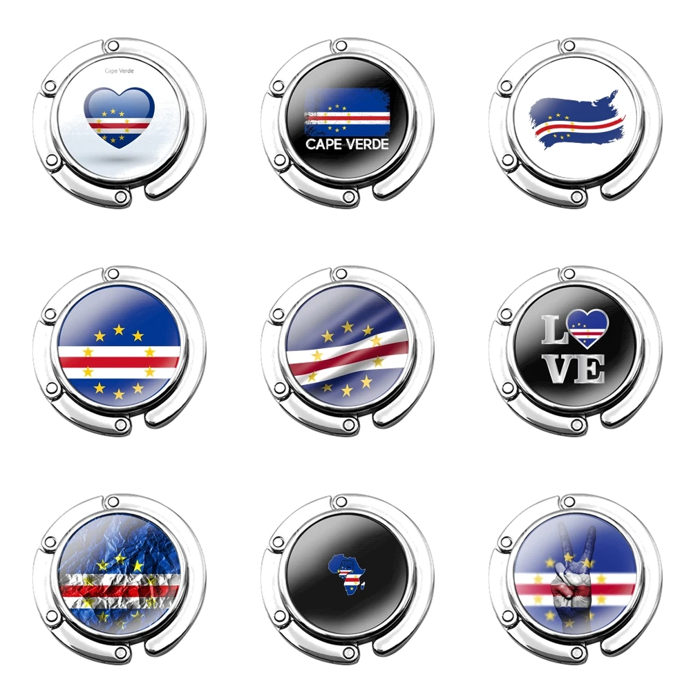 

Fashion Creative Cartoon Design Foldable Purse Hook for Women's Table Handbag Storage Folding Decor Table Hook Cape Verde Flag