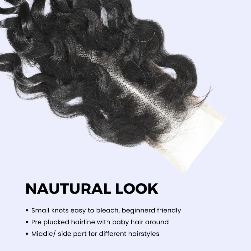 2x6 Water Wave Lace Closure Human Hair Transparent Lace Brazilian Virgin Hair For Black Women Water Wave Pre-Plucked Hairline