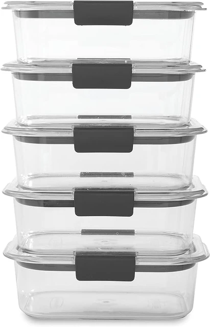 Rubbermaid Brilliance BPA Free Food Storage Containers with Lids, Airtight,  for Lunch, Meal Prep, and Leftovers,Clear, Grey Set of 7