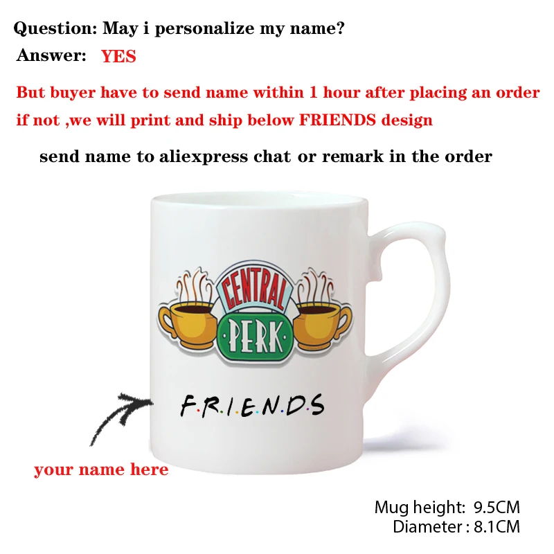 Personalised Name Friends Tv Show Central Perk Mug 11oz Ceramic Coffee Mugs Tea Cup Surprised Gift For Friend