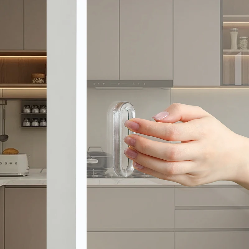 Self-Adhesive Sliding Door Handle 4PCS Transparent Plastic Soft PU Door Handle Kitchen Cabinet Glass Sliding Drawer