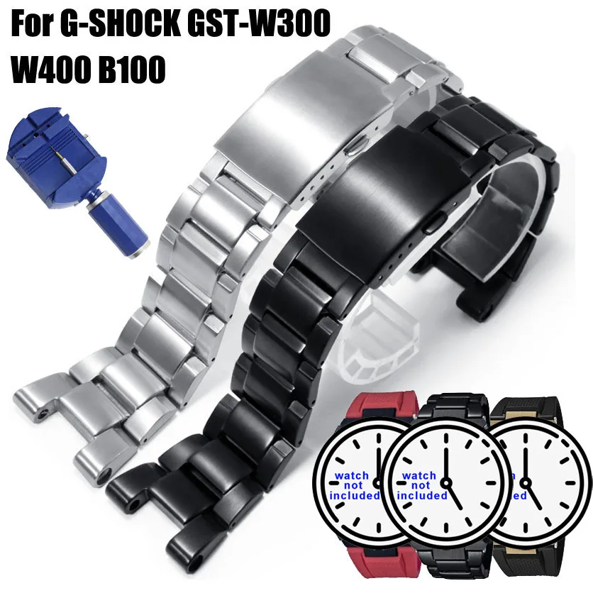 Cinturino Per Orologio In Acciaio Inossidabile Nero Argento Per Casio G-Shock Gst-W300 W400 Gst-B100 Cinturino Per Orologio Gshock Sostituire Il Bracc