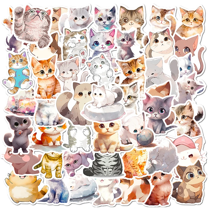 10/30/50PCS Cute Light Color Cat PVC Sticker Aesthetic Decoration Scrapbooking Children's Korean Stationery School Supplies 10 30 50pcs cute dance pvc sticker aesthetic diy children s decoration scrapbooking japan stationery school supplies for kids