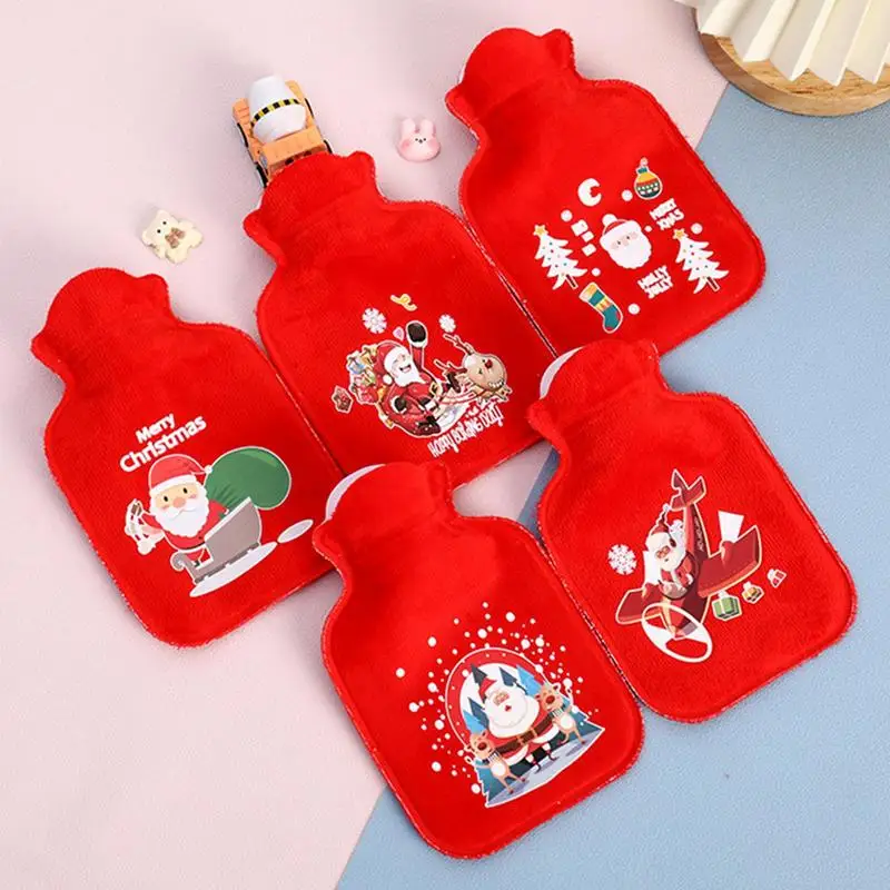 Botol Air Panas Natal Botol Air Hangat Kantong Botol Air Karung dengan Kartun Santa Selamat Natal Hadiah untuk Anak-anak