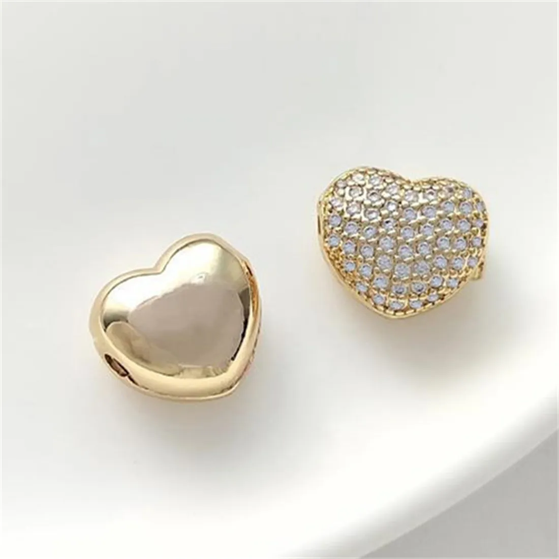 14K Gold Glossy Peach Heart Can Be Opened Full of Zirconium Love Beads DIY Hand-made Beaded Panjia Bracelet Charm C359