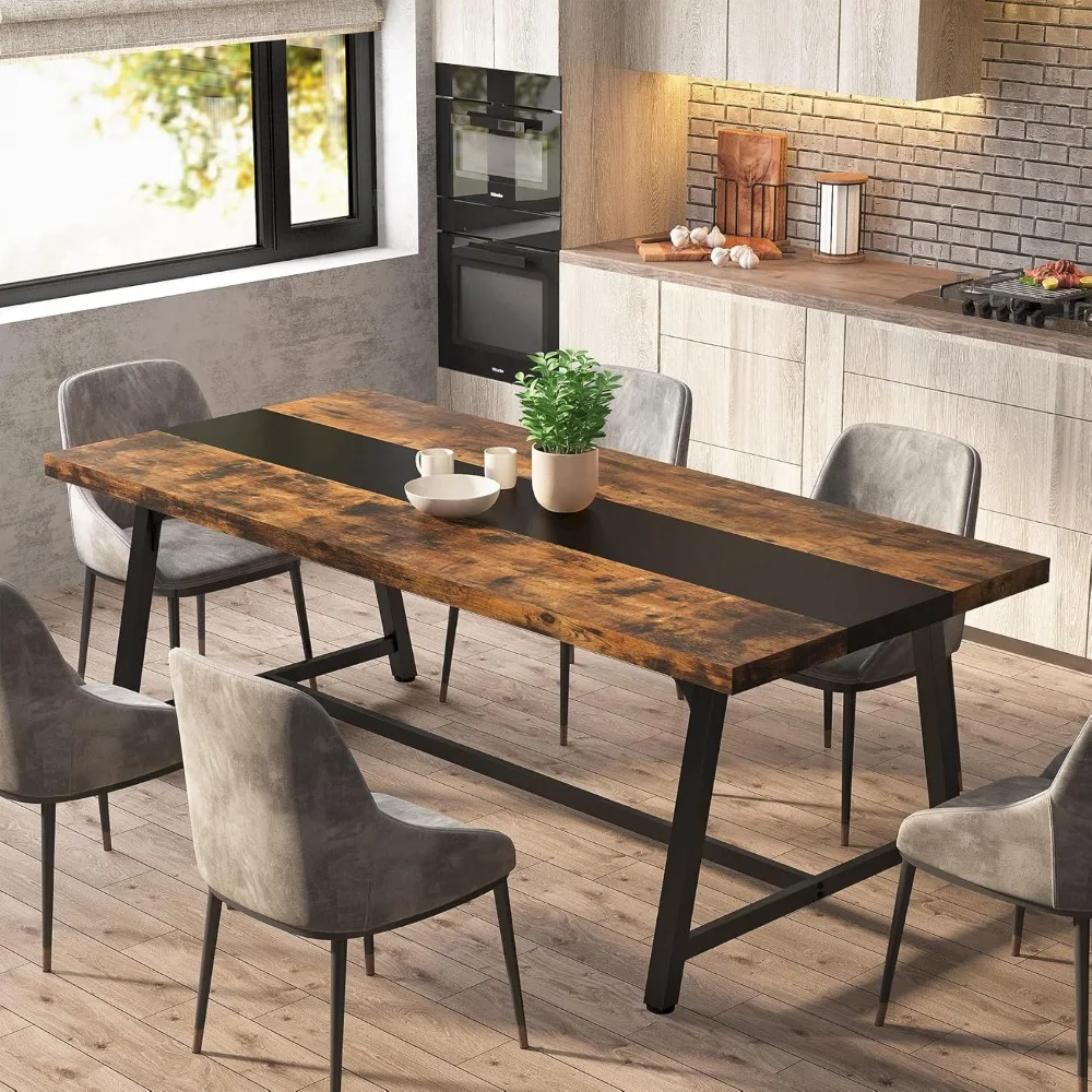 Description Picture 6 of itemRectangular Wooden Kitchen Table with Sturdy Metal Frame, Suitable for Large Industrial Long Dining Tables in Large Families