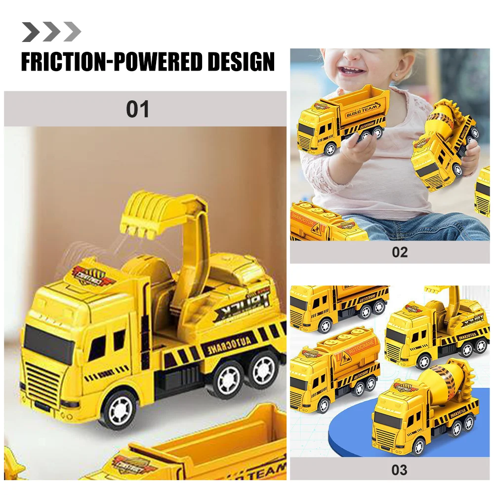 4 Pcs Pull Back Engineering Vehicle Cars Toys Small Kids Excavator Model Toddlers Construction Truck Plastic Mini Children 4