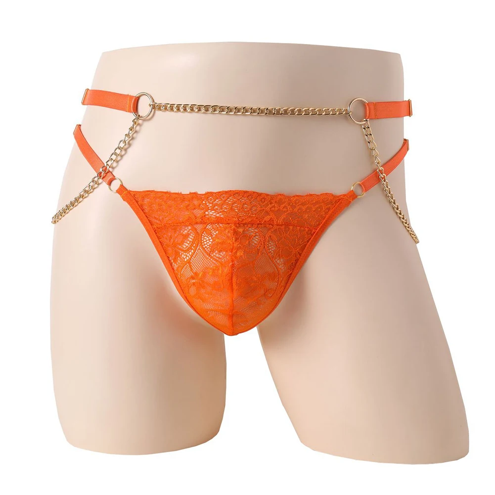 

Chain Thong G-String Adjustable Sexy Men Lingerie Jockstrap Gay Man Panties Exposed Butt Briefs Gay Underwear Lace See Through