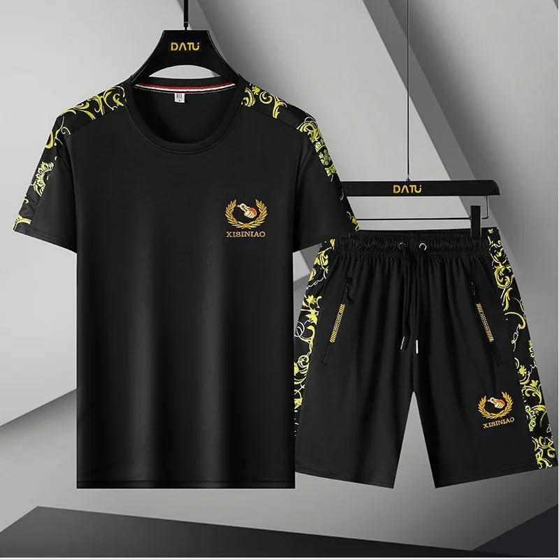 Clothes for Men Summer Short Sleeve Sportswear Suit Fashion Loose Brand Casual Embroidery Handsome Two-piece