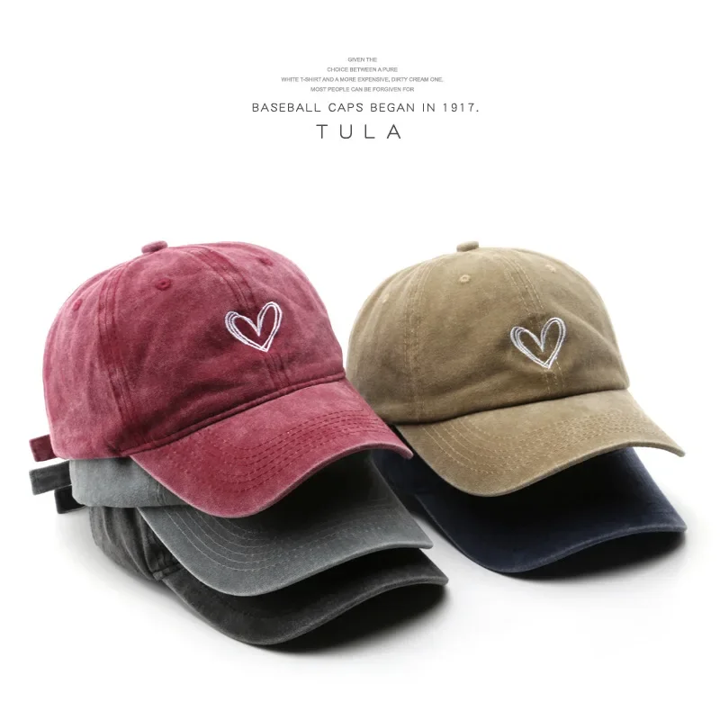 

Fashion Outdoor Sports Baseball Hat Men's and Women's Love Embroidery Hat Water Wash Cotton Duck Tongue Hat Sun Protection