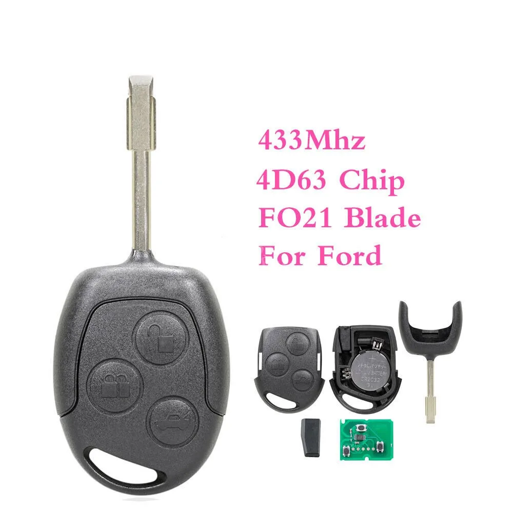 3 Button 433Mhz Remote Key Fob Chip For Ford Focus Fiesta Fusion Transit Connect Automobiles, Parts & Accessories