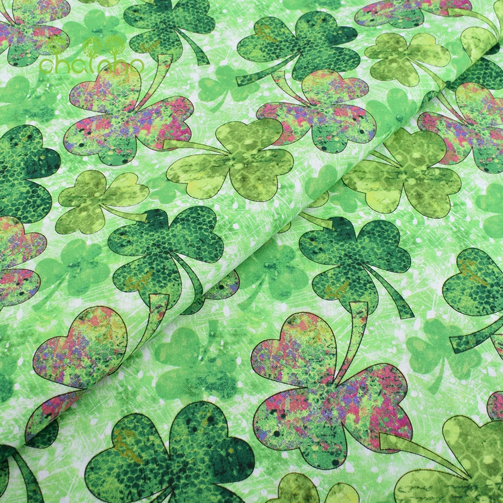 Chainho,Green Floral Printed Plain Cotton Fabric,Patchwork Clothes,DIY Quilting & Sewing Crafts,Cushions,Bags Handmade Material