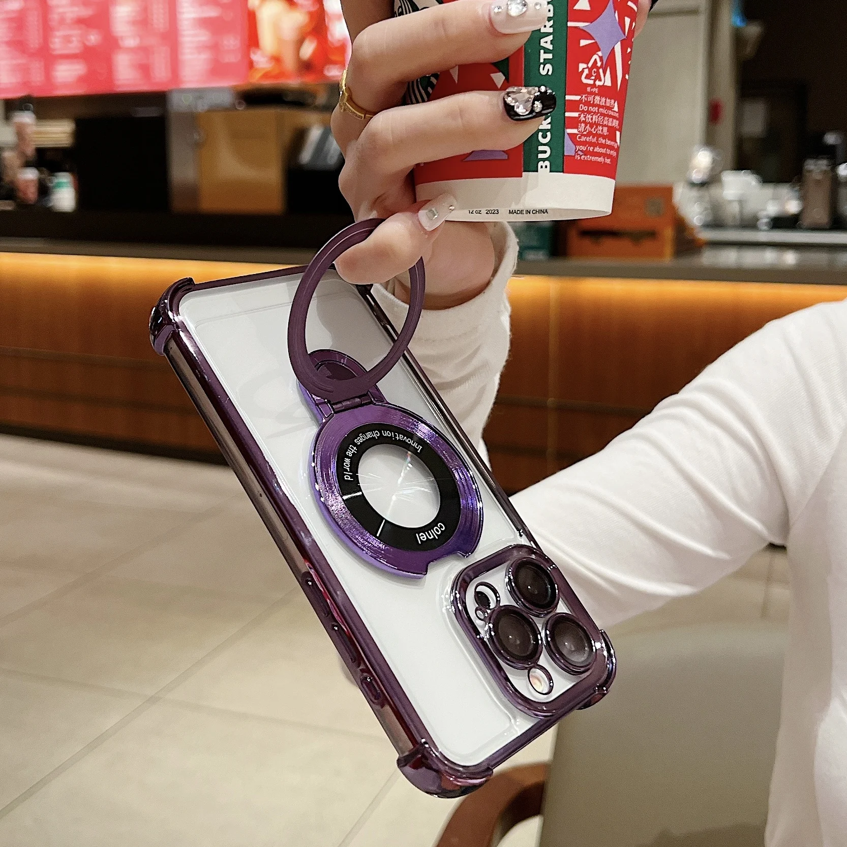 Fashion Plating Magnetic Bracket Case for iPhone 17 16 15 14 13 12 Pro Max Case With Holder Stand Shockproof Cover for Magsafe 2