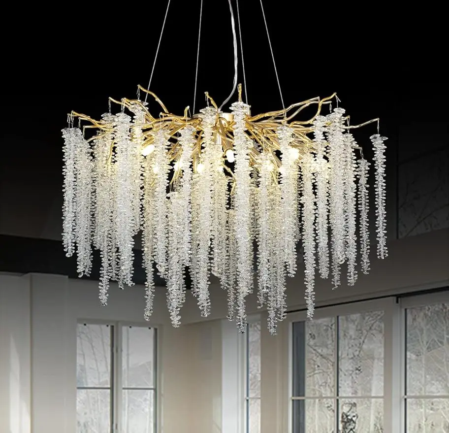 

Gold Crystal Chandelier Lighting Foyer Hall Staircase Chandeliers Modern Tree Branch Chandeliers for High Ceiling Round 31.5"