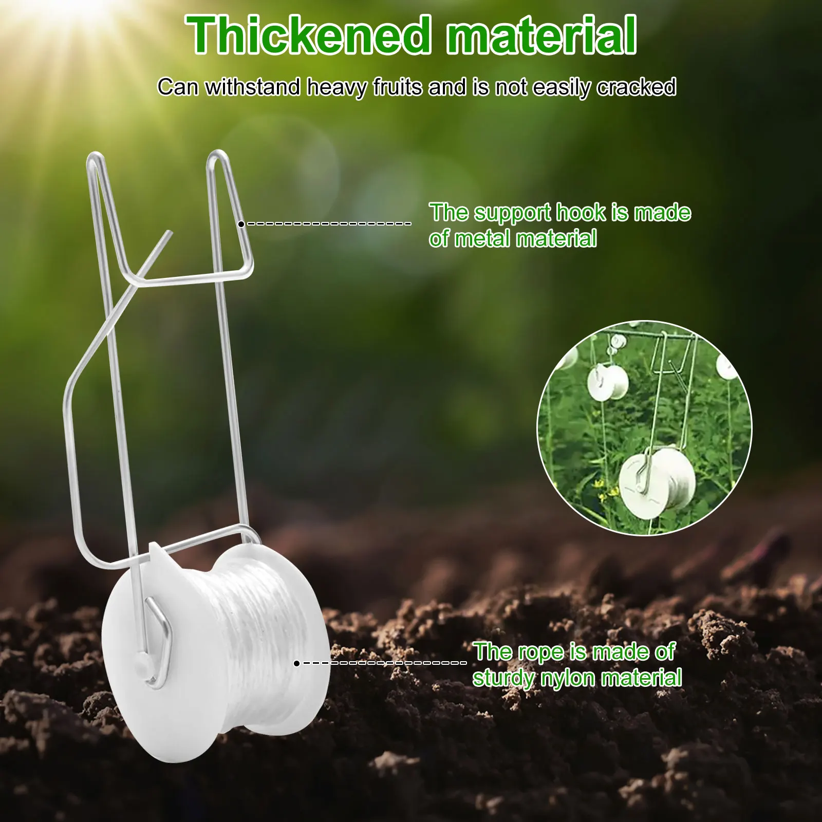 10Pcs Tomato Roller Hooks Sturdy Flower Vine Crop Trellis Kit with 15m Rope Multipurpose Twine Vine Crop Trellis Roller Hooks