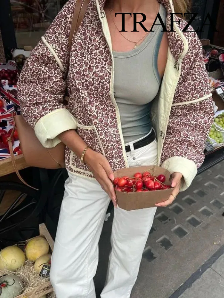 

TRAFZA Coat For Women 2023 New Printing Stand Collar Large Coats Female Comfortable Chic And Elegant Women's Winter Clothing