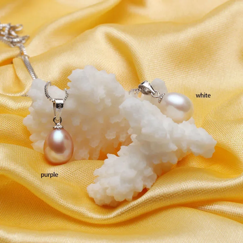 Pendant Necklace Silver Necklace Silver Pendant Natural Freshwater Pearl Pendant Necklace Women Simple Fashion 925Sterling Silver Jewelry Gift for Mother