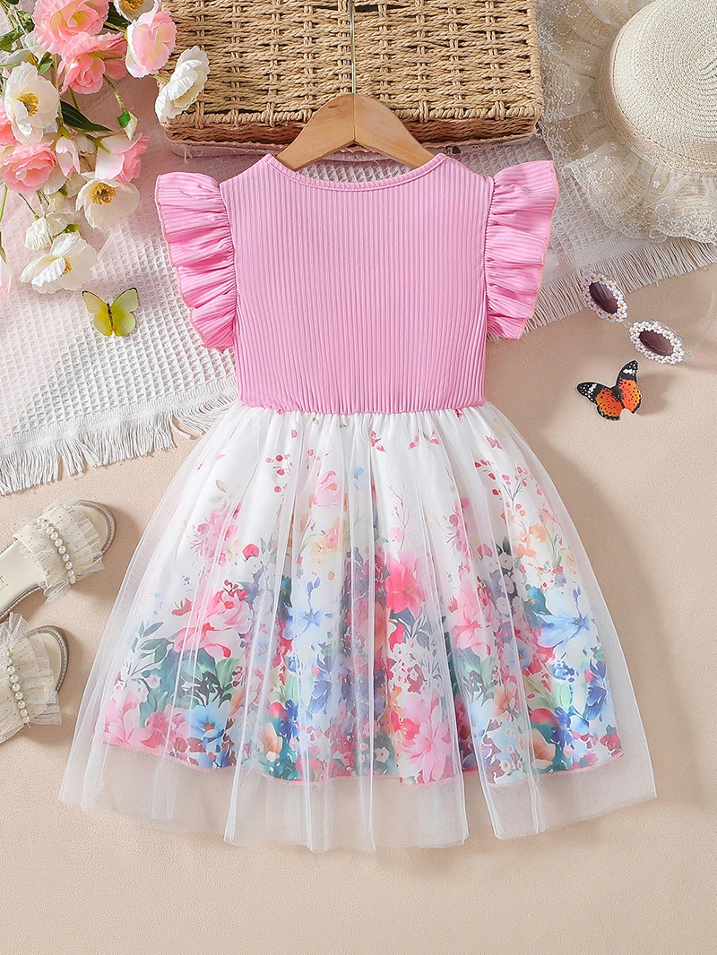 Girls Floral Mesh Summer Dress