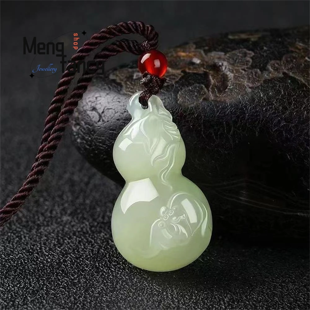 Natural Hetian Green White Jade Gourd Pendant Necklace Jewelry For Fortune And Luck