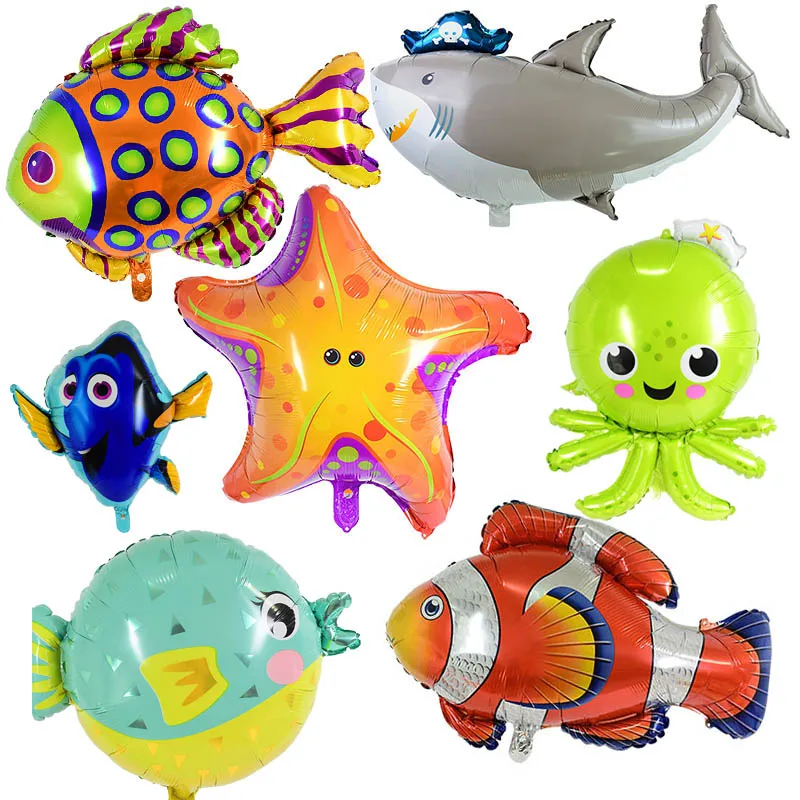 1Pcs Sea World Shark Fish Foil Balloon Hippocampus Octopus Starfish Animal Balloons For Baby Shower Ocean Birthday Party Decor
