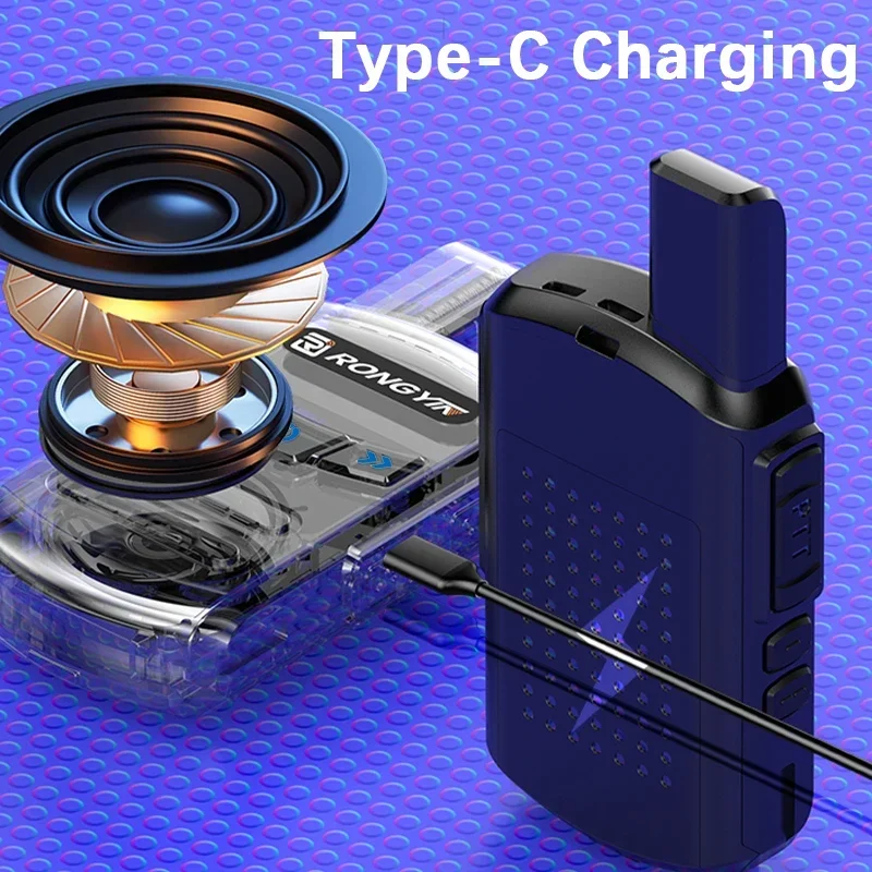 RongYin A5 Mini Long Range Walkie Talkie Type-C Charging UHF 400-470Mhz 16CH Scrambler Wireless Frequency Copy Kid's Gift Radios 6