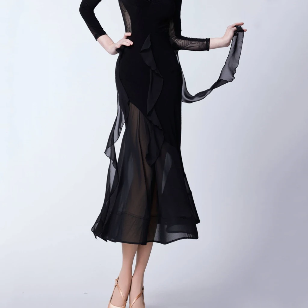 New Modern Dance Skirt For Women Adult National Standard Dance Mesh Half Skirt Chacha Ballroom Performance Wear DN19849