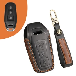 Premium Full Grain Leather Key Fob Cover with Detachable Strap and Anti - Scratch Protection (Black)