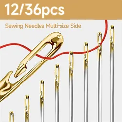 12/36PCS Sewing Needles Multi-size Side Opening Stainless Steel Darning Sewing Household Hand Tools