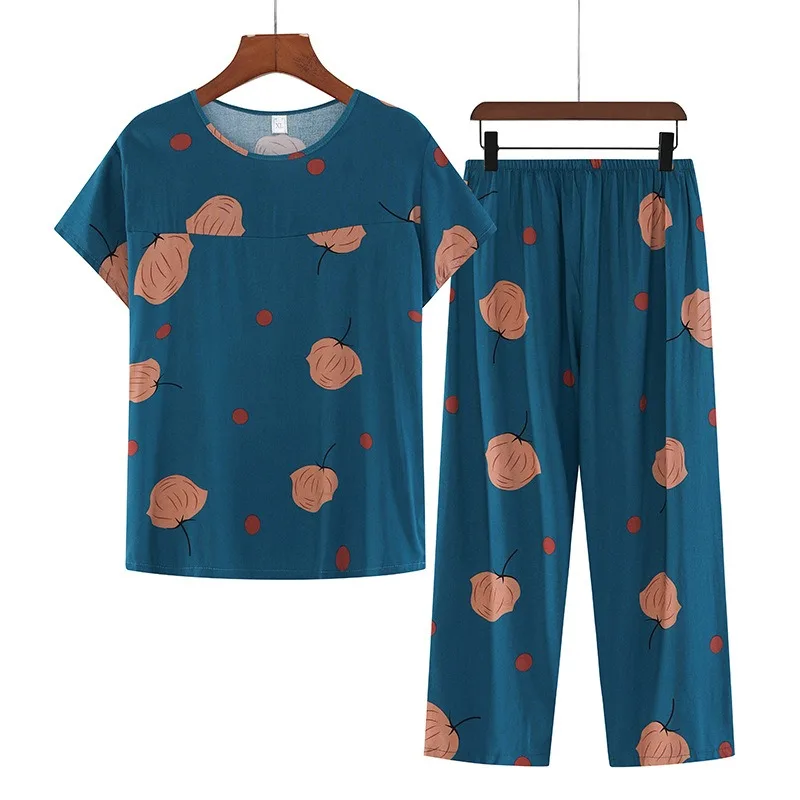 Women's Loungewear Can Be Breathable and Antibacterial Sleepwear Cotton Pajamas Women's Thin Short Sleeve Set Plus Size 6