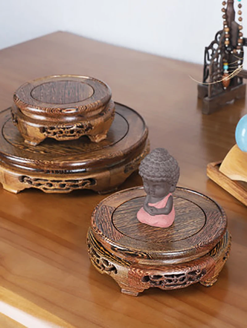 Wenge Solid Wooden Pedestal Display Stand, Carving Crafts, Vase Ornaments, Circular Bonsai, Buddha, Aquarium, Teapot Base Disp