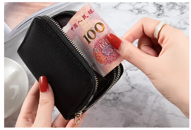 Multi pocket Leather Zipper Coin Purse Women Multifunctional Card Wallet  with Keyring Credit Card Holder Bag Men Mini Wallets - AliExpress