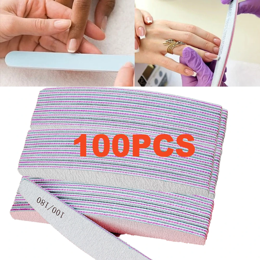 50/100pcs 100/180 Nail Art Sanding Sandpaper 1*set Nail Washable Nail File Semilune Banana