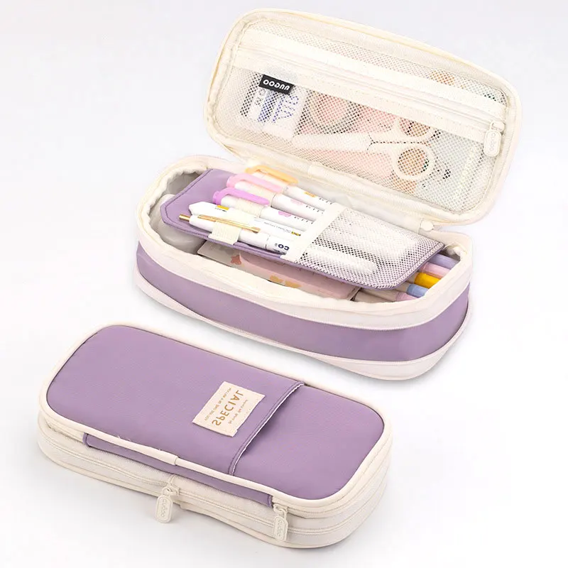 

Large Capacity Pencil Bag Macaron Color Matching Canvas Cute Simple Can Transform Compression Washable Multi-Function Stationery