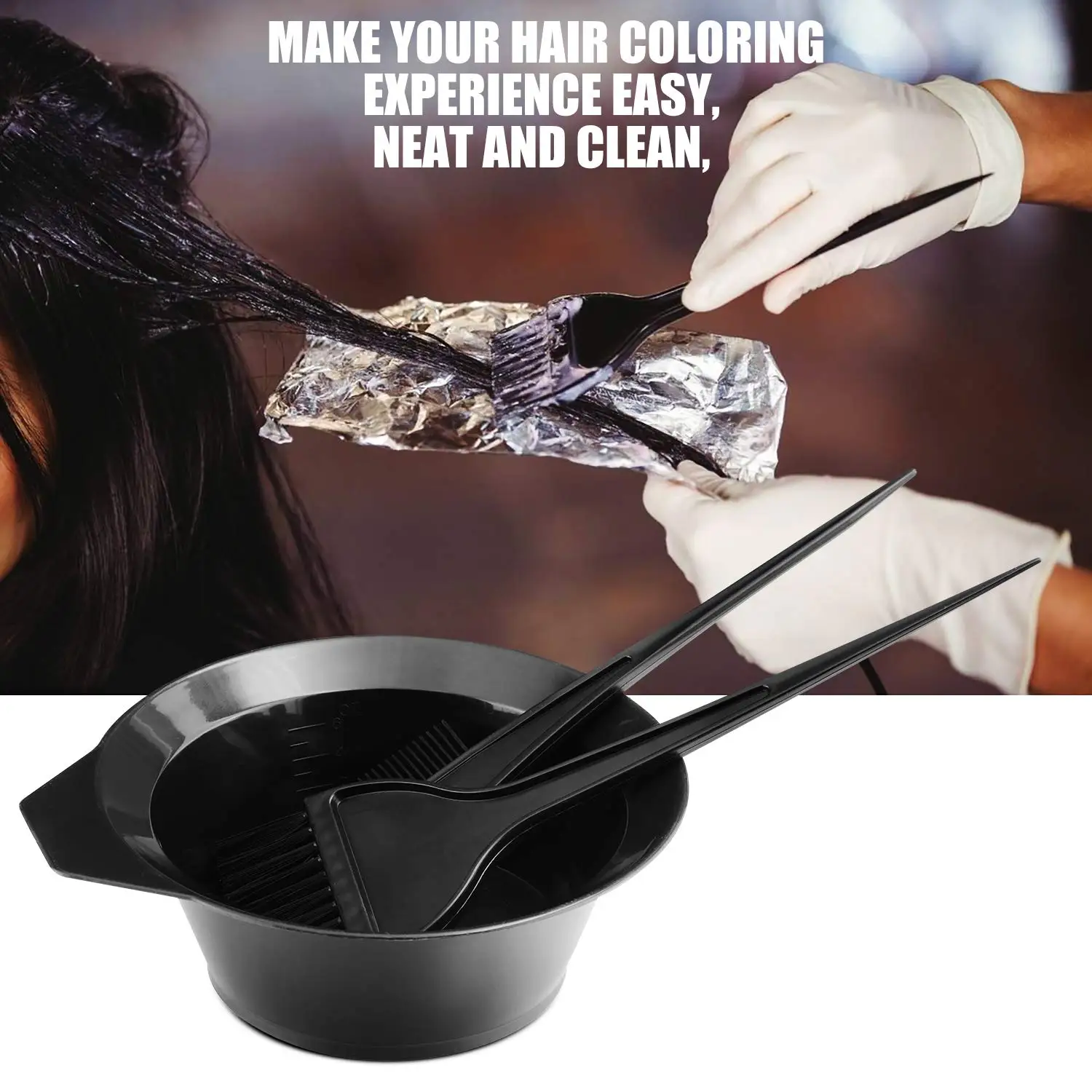 

4Pcs/Set Hair Color Dye Bowl Brushes Tool Set Professional Mixing Bowl Black Plastic Color Mixing Bowl DIY Styling Supplies