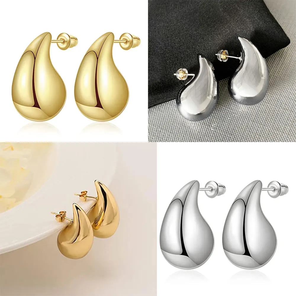 Chunky Gold Hoops Earrings for Women, Lightweight Drop Hoops Earrings with 18K Real Gold Plated Trendy Jewelry for Girls Women